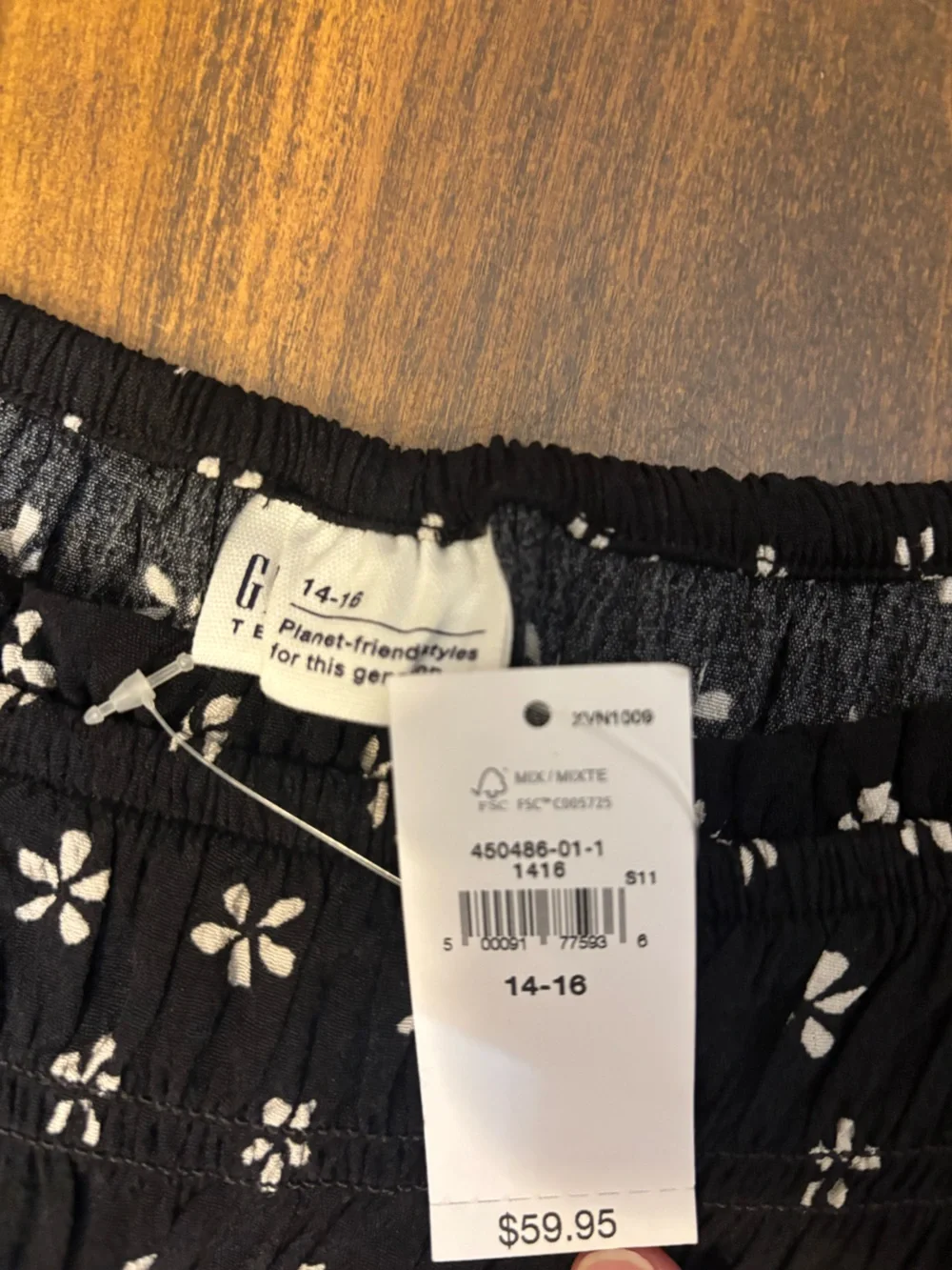 Gap teen Black Dress with White Floral Print size 14-16 nwt